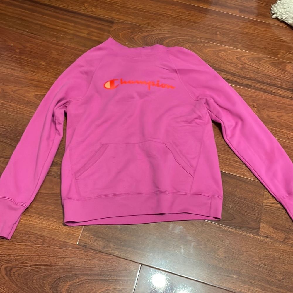pink and orange champion hoodie. sIe small